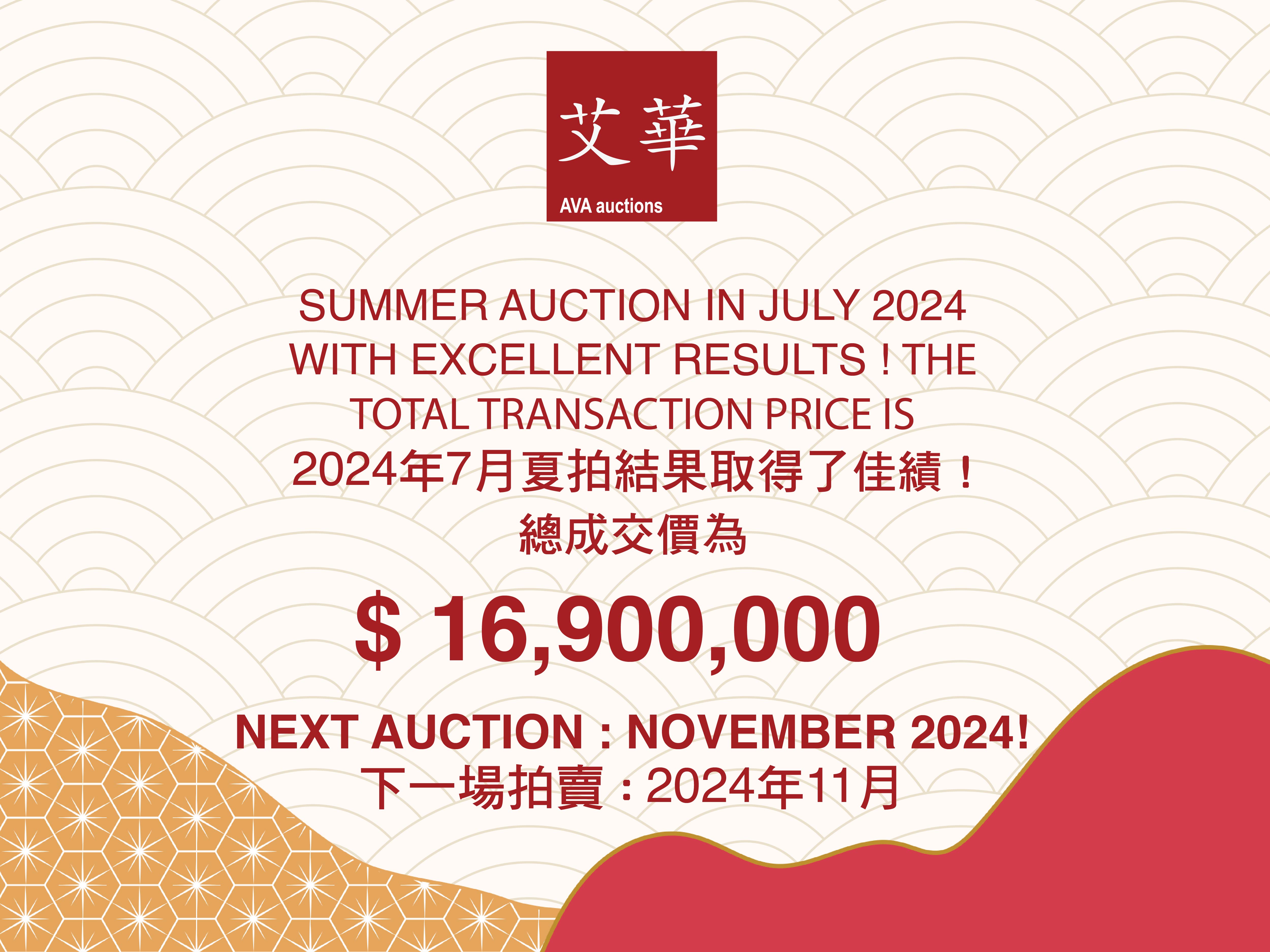Ava Summer Auction with Excellent Results ! 夏拍拍賣結果取得了佳績!
